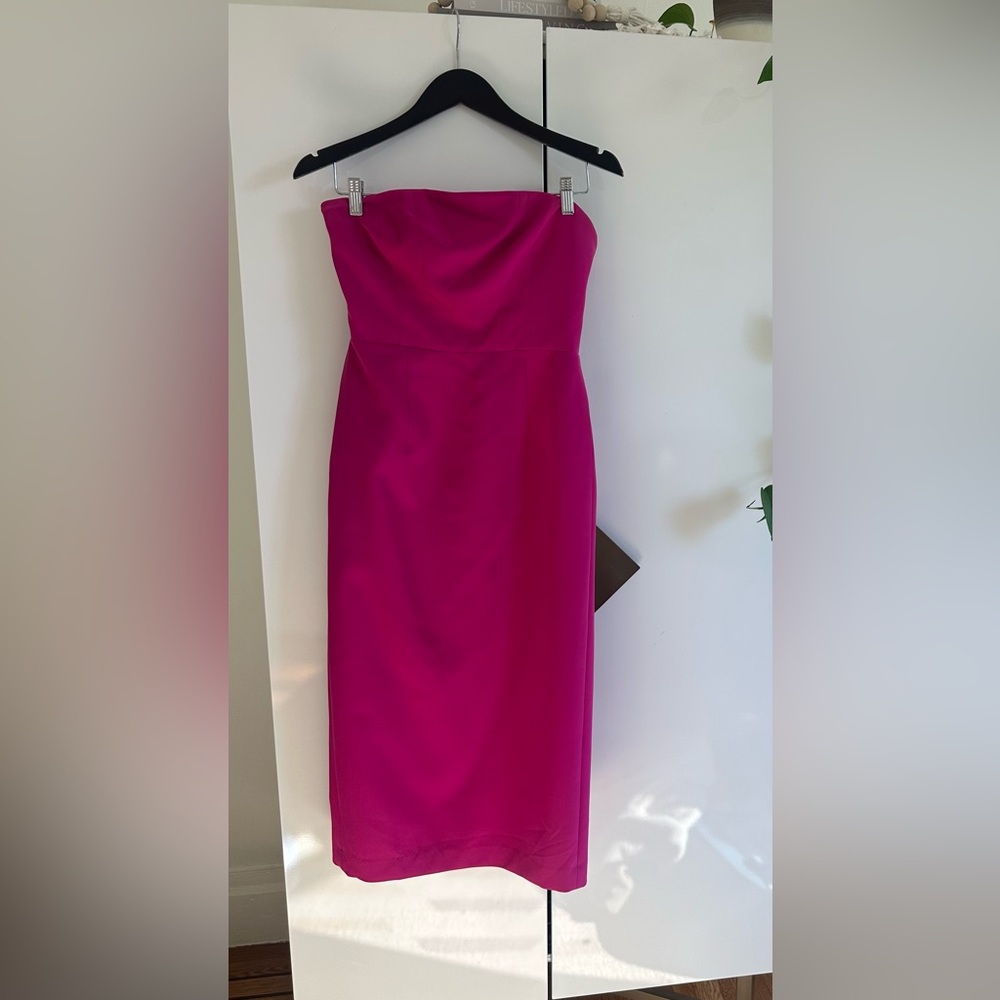 Milly Strapless Midi Dress in Fuchsia